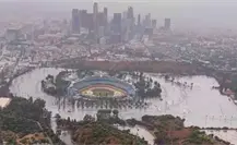 Dodger Stadium queda rodeado de agua tras el paso de Hilary