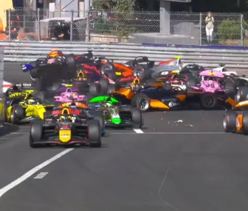El Gran Premio de Mónaco tuvo que ser recortado a la mitad en la F2 por un choque múltiple. @F2