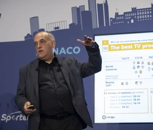 Javier Tebas explota y pide eliminar el Mundial de Clubes  . (Photo by Arnold Jerocki/Getty Images For Sportel)