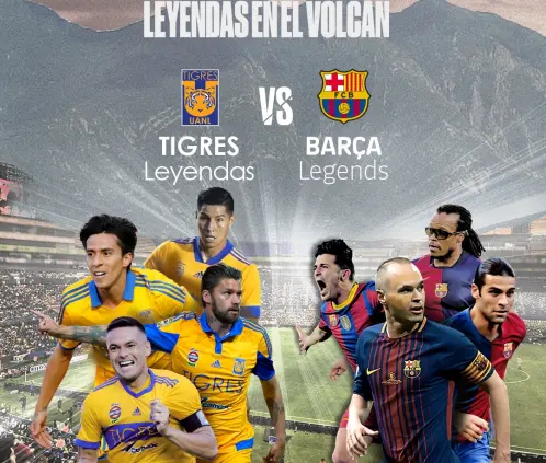Tigres y Barcelona tendrán un juego de leyendas en el Universitario el domingo 31 de agosto. @TigresOficial Tigres y Barcelona tendrán un juego de leyendas en el Universitario el domingo 31 de agosto. @TigresOficial