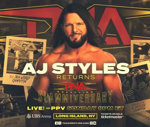 La TNA confirmó que AJ Styles formará parte de Slammyversary 2025, después de 12 años alejado de sus filas. @ThisIsTNA La TNA confirmó que AJ Styles formará parte de Slammyversary 2025, después de 12 años alejado de sus filas. @ThisIsTNA