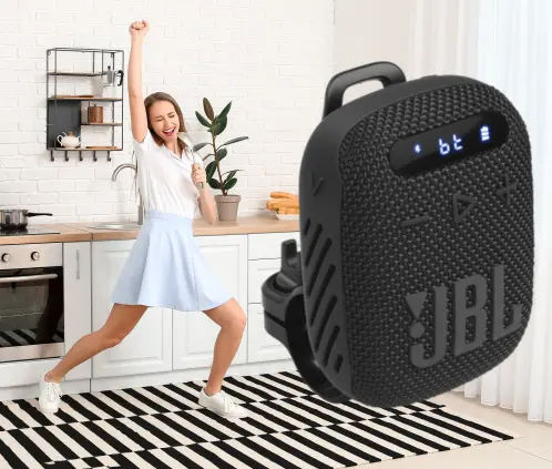 La bocina JBL pequeña, potente y a prueba de todo que la inteligencia artificial recomienda (Foto: Canva y JBL) La bocina JBL pequeña, potente y a prueba de todo que la inteligencia artificial recomienda (Foto: Canva y JBL)