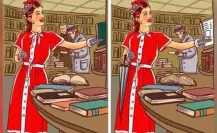 ¿Encuentras las 8 diferencias? La mujer de rojo en una biblioteca es un acertijo visual para valientes