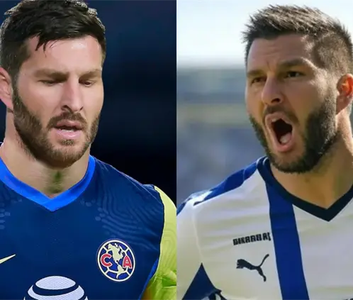André-Pierre Gignac con América y Rayados. Imágenes generadas con IA.