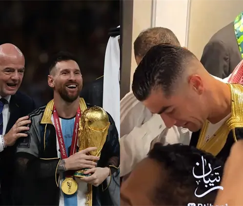¡A lo Messi! Le ponen a Cristiano Ronaldo un bisht, capa que usó Leo (Foto: @Rtiban1 X) ¡A lo Messi! Le ponen a Cristiano Ronaldo un bisht, capa que usó Leo (Foto: @Rtiban1 X)