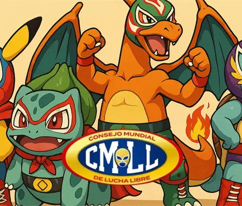 Pokemón con CMLL. Imagen generada por ChatGPT.
